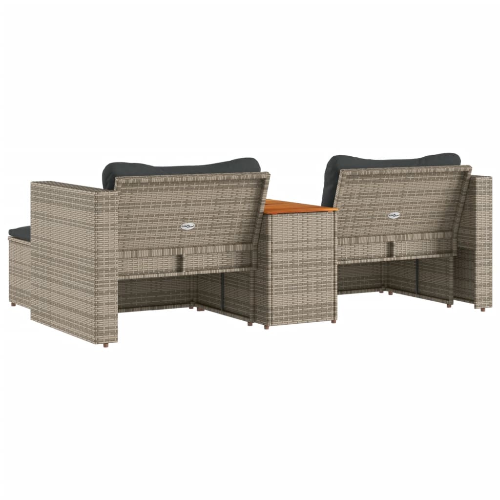 5 Piece Garden Sofa Set with Cushions Grey Poly Rattan Acacia