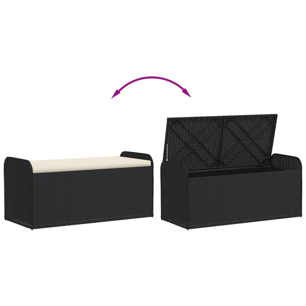 Storage Bench with Cushion Black 115x51x52 cm Poly Rattan