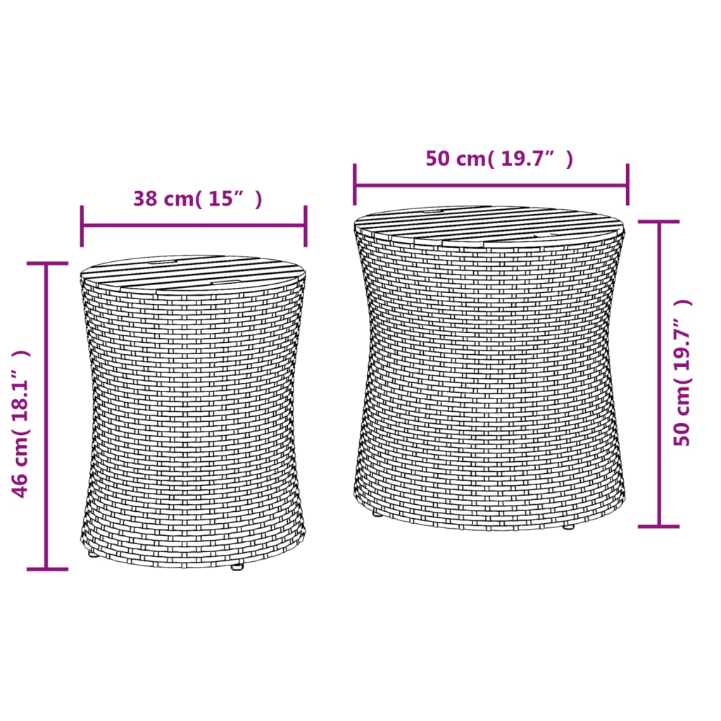 Garden Side Tables 2 pcs with Wooden Top Beige Poly Rattan