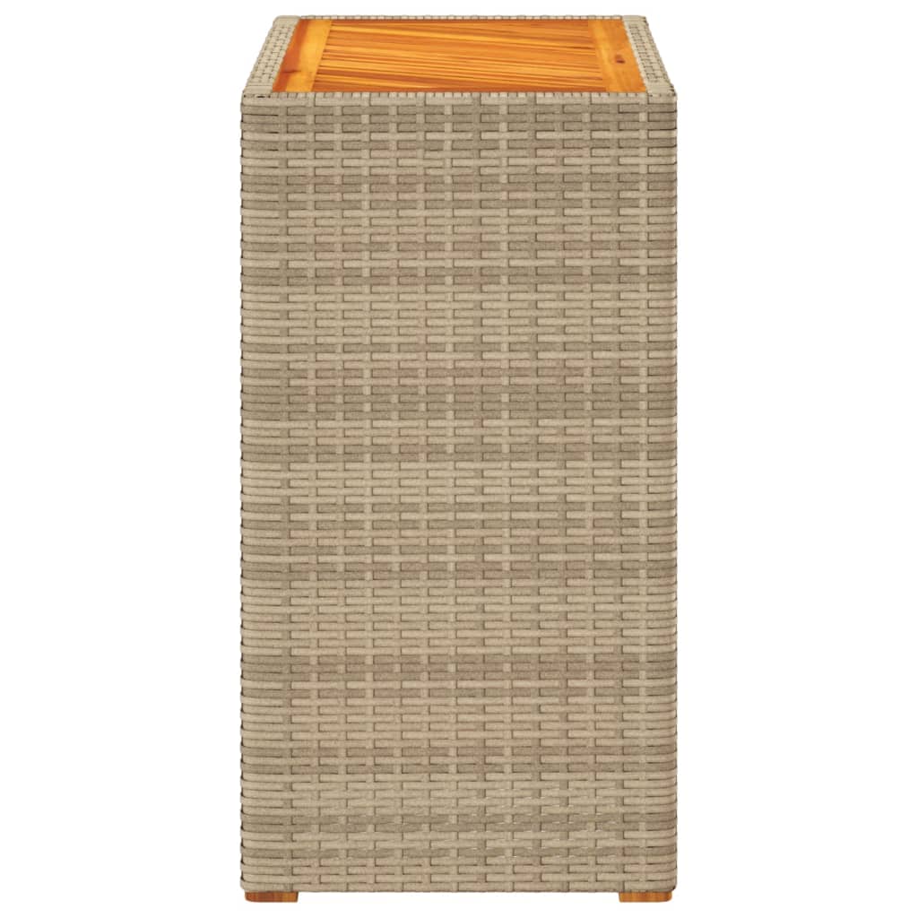Garden Side Table with Wooden Top Beige 60x40x75 cm Poly Rattan