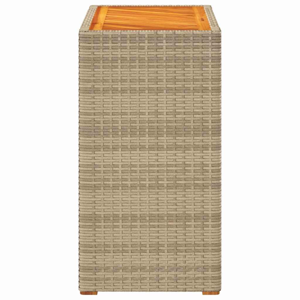 Garden Side Table with Wooden Top Beige 60x40x75 cm Poly Rattan