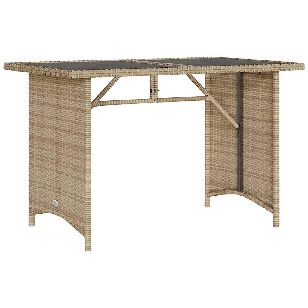 Garden Table with Glass Top Beige 110x68x70 cm Poly Rattan