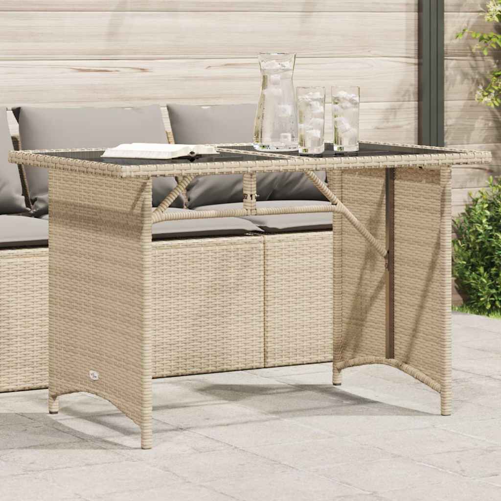 Garden Table with Glass Top Beige 110x68x70 cm Poly Rattan