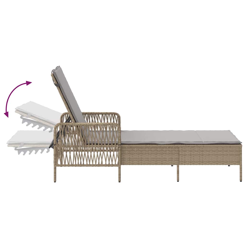 Sun lounger Reclining Beige 157 x 55 x 92cm Poly Rattan