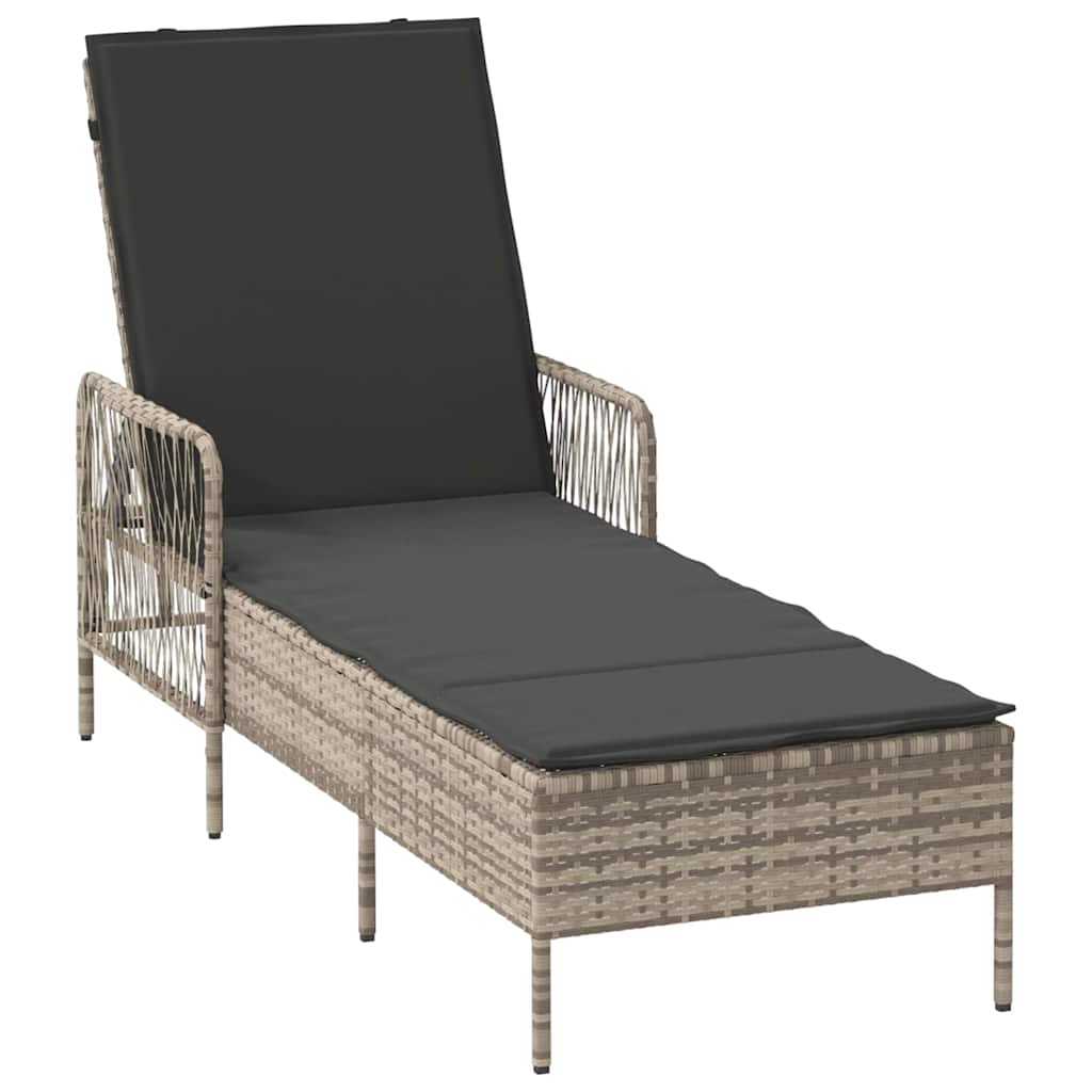 Sun lounger Reclining Light Grey 157 x 55 x 92cm Poly Rattan