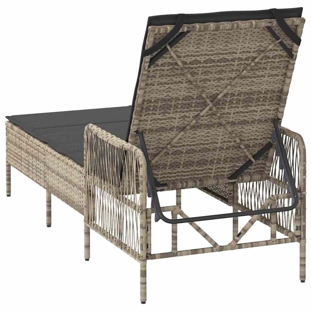 Sun lounger Reclining Light Grey 157 x 55 x 92cm Poly Rattan