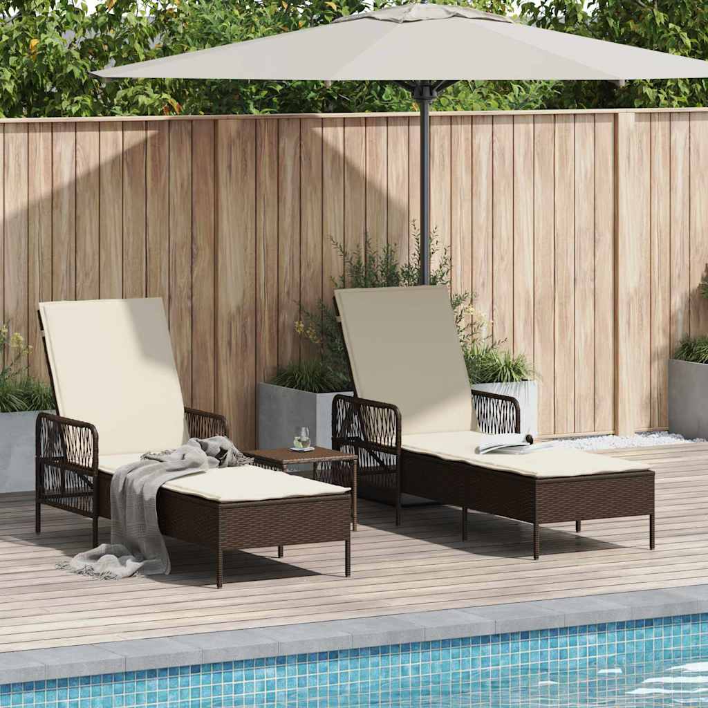 Sun lounger Reclining 2 pcs Brown 35 x 35 x 32cm Poly Rattan