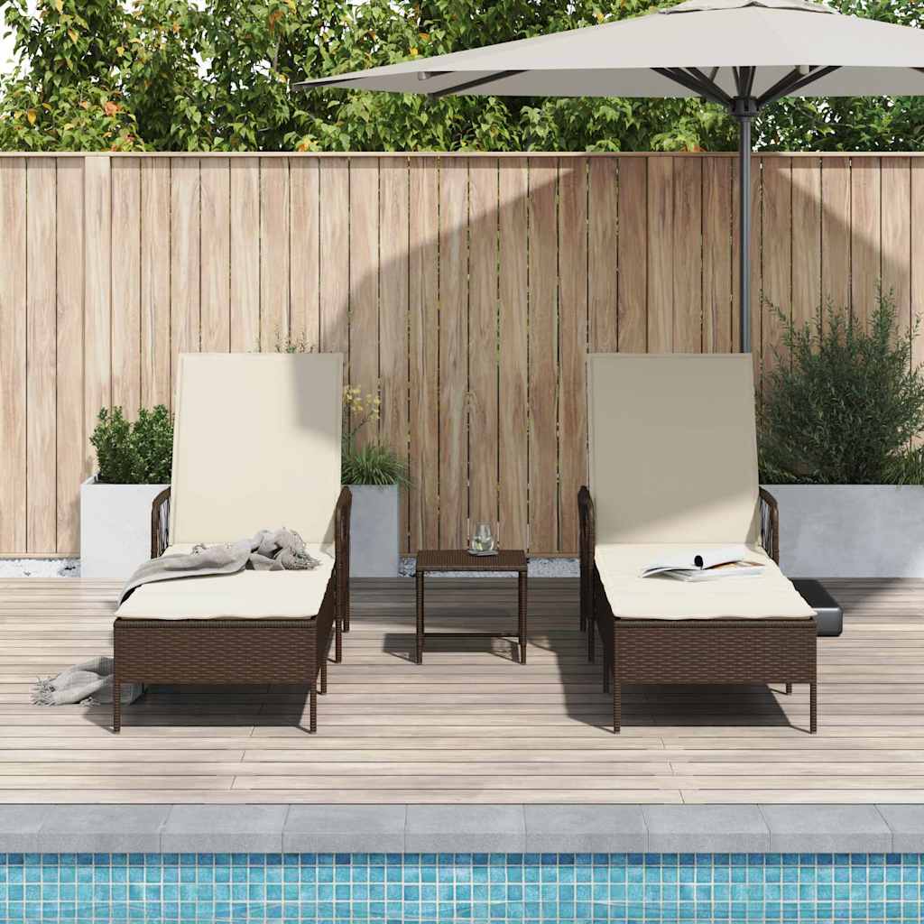 Sun lounger Reclining 2 pcs Brown 35 x 35 x 32cm Poly Rattan