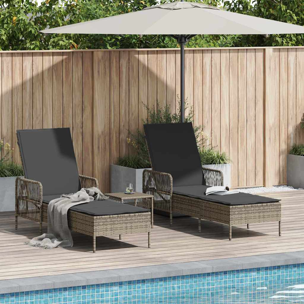 Sun lounger Reclining 2 pcs Grey 35 x 35 x 32cm Poly Rattan