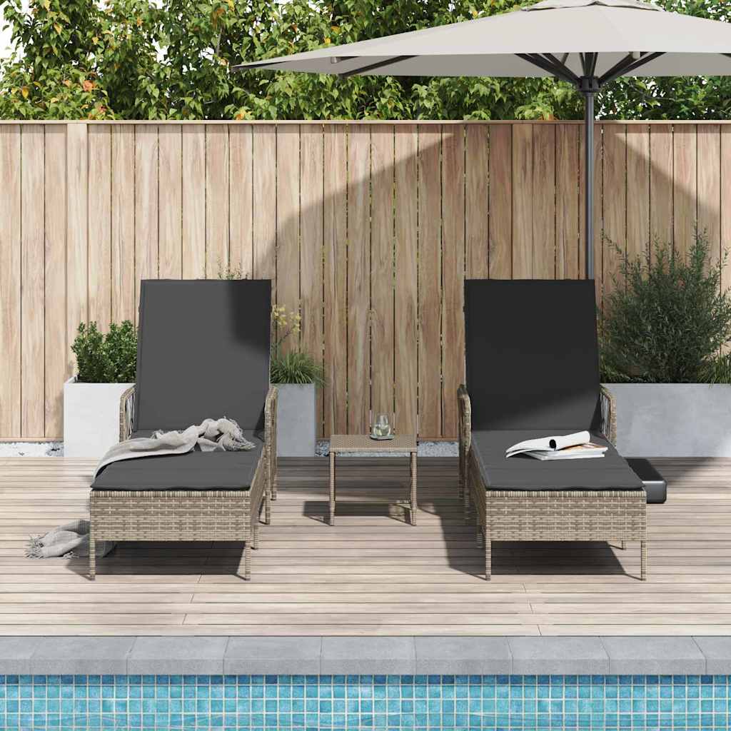 Sun lounger Reclining 2 pcs Grey 35 x 35 x 32cm Poly Rattan