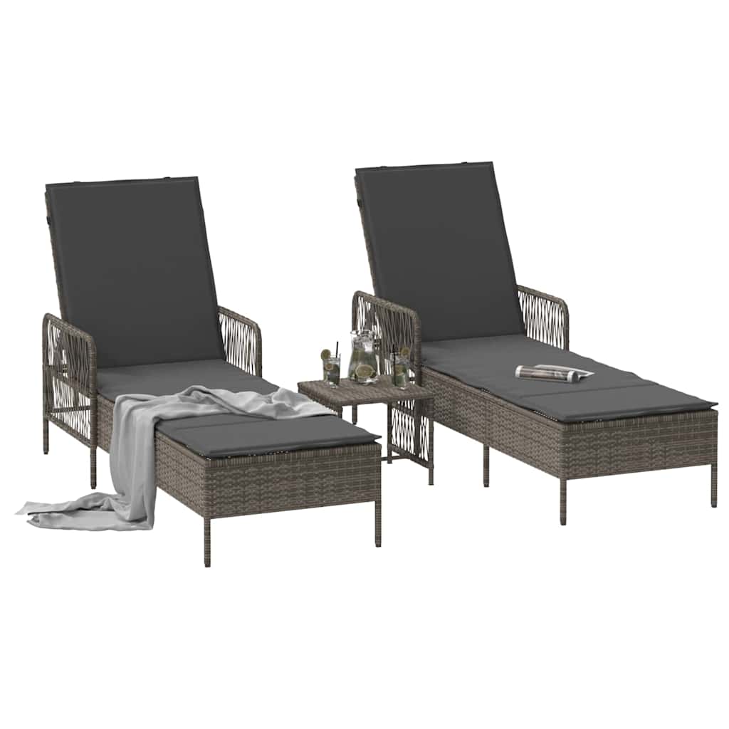 Sun lounger Reclining 2 pcs Grey 35 x 35 x 32cm Poly Rattan