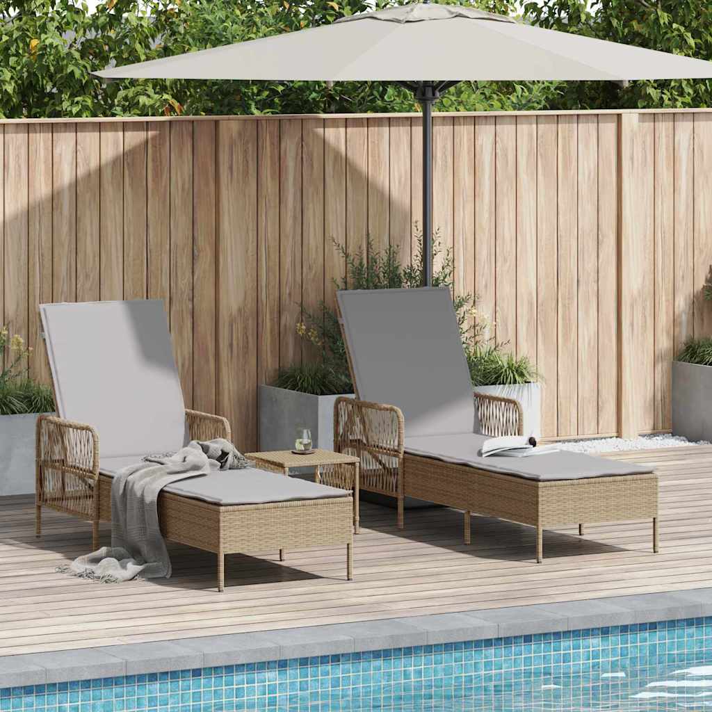 Sun lounger Reclining 2 pcs Beige 35 x 35 x 32cm Poly Rattan