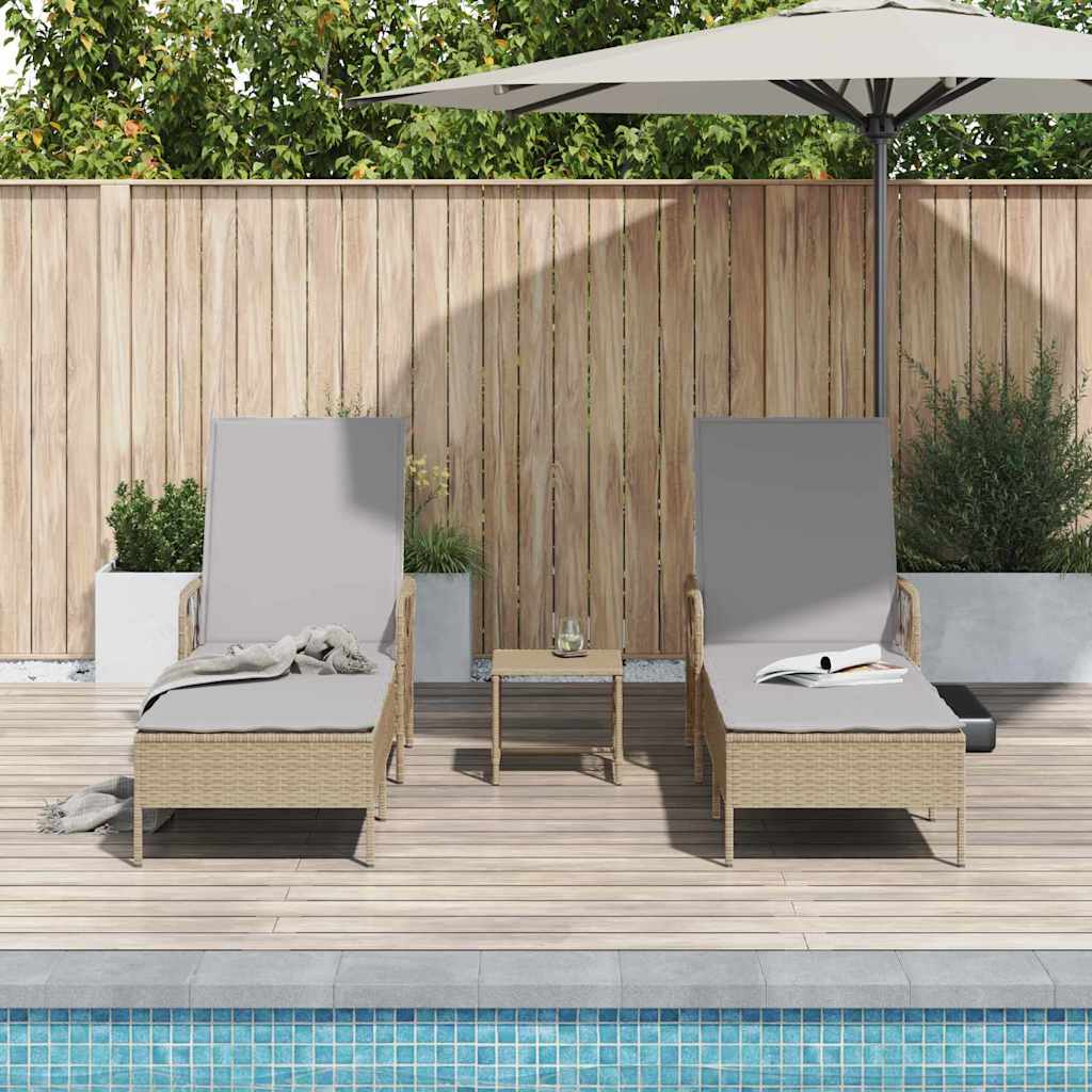 Sun lounger Reclining 2 pcs Beige 35 x 35 x 32cm Poly Rattan
