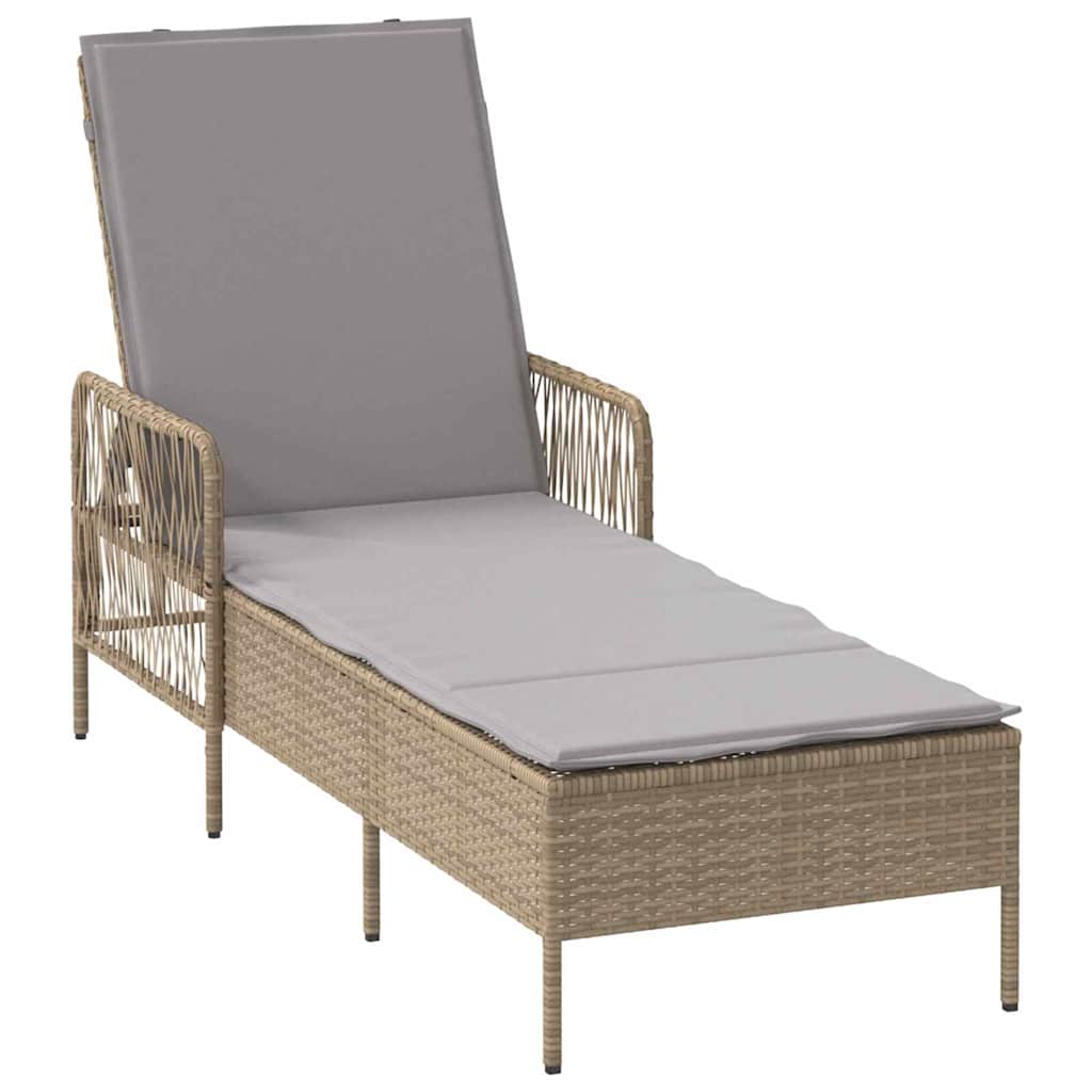 Sun lounger Reclining 2 pcs Beige 35 x 35 x 32cm Poly Rattan