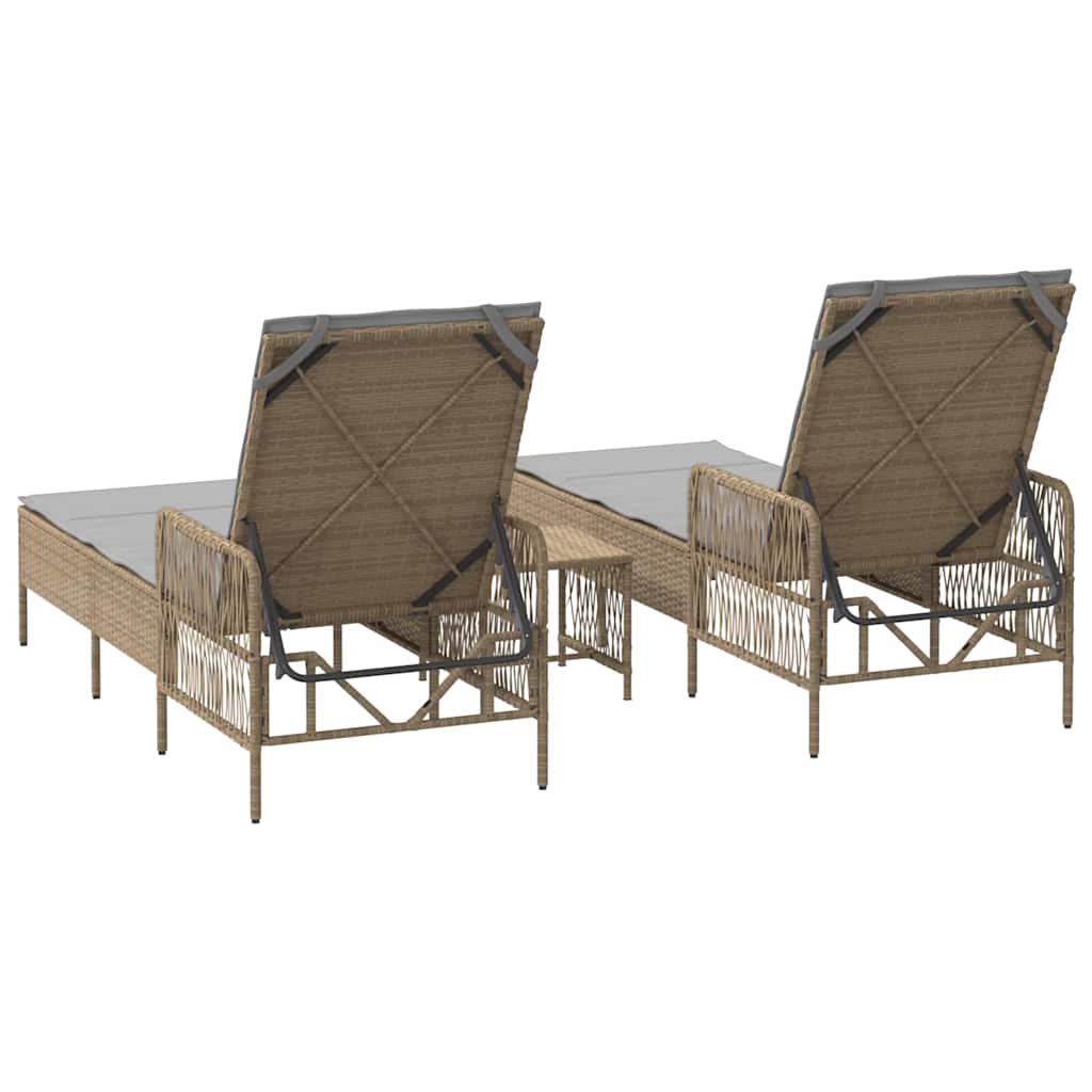 Sun lounger Reclining 2 pcs Beige 35 x 35 x 32cm Poly Rattan