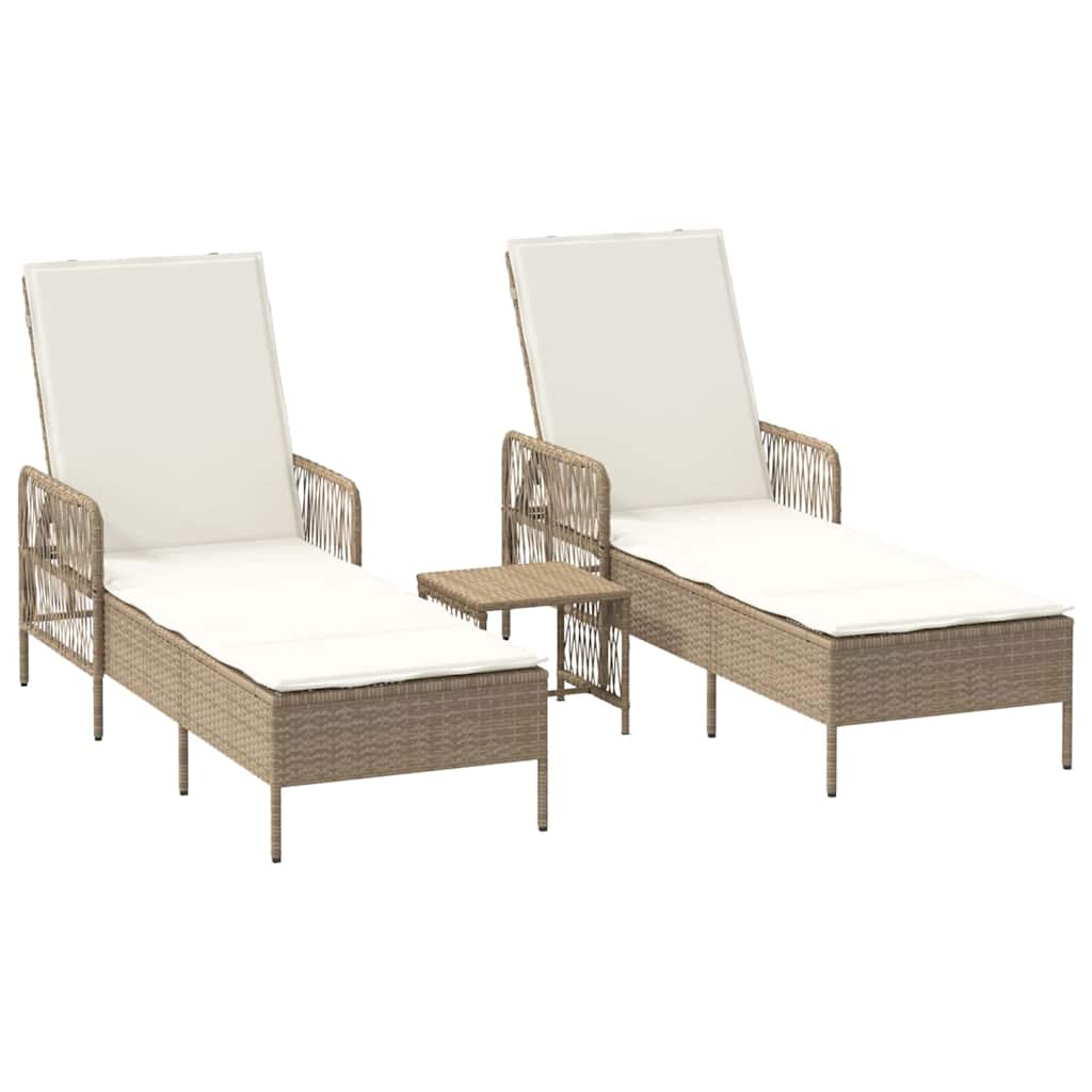 Sun lounger Reclining 2 pcs Beige 35 x 35 x 32cm Poly Rattan