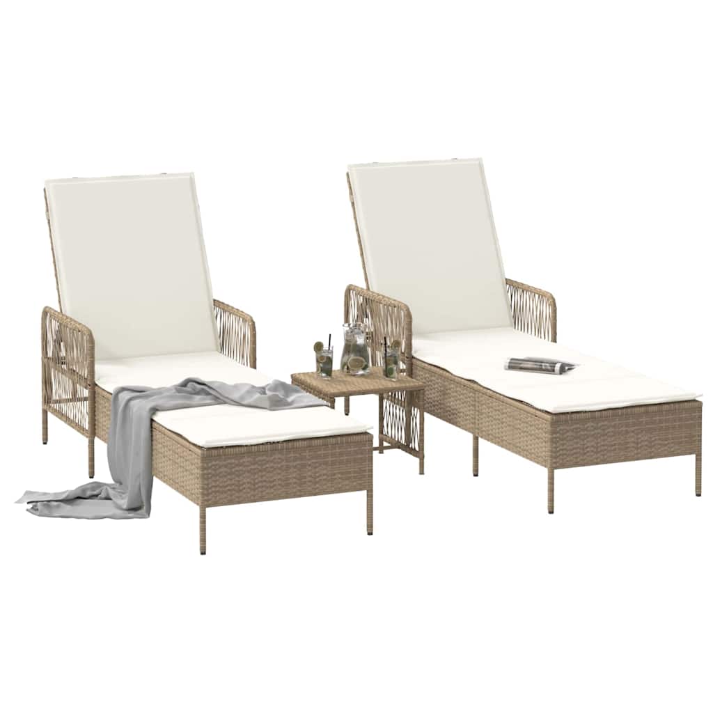 Sun lounger Reclining 2 pcs Beige 35 x 35 x 32cm Poly Rattan