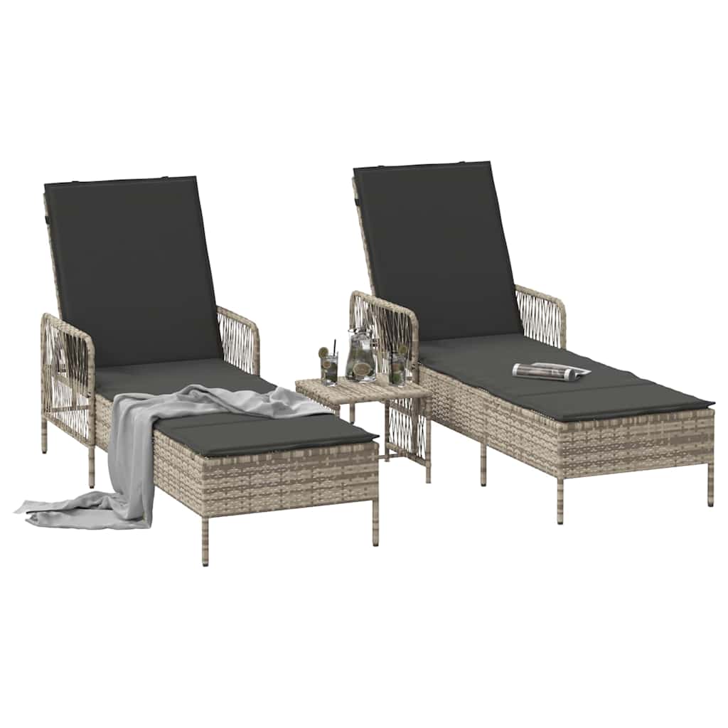 Sun lounger 2 pcs Light Grey 35 x 35 x 32cm Poly Rattan