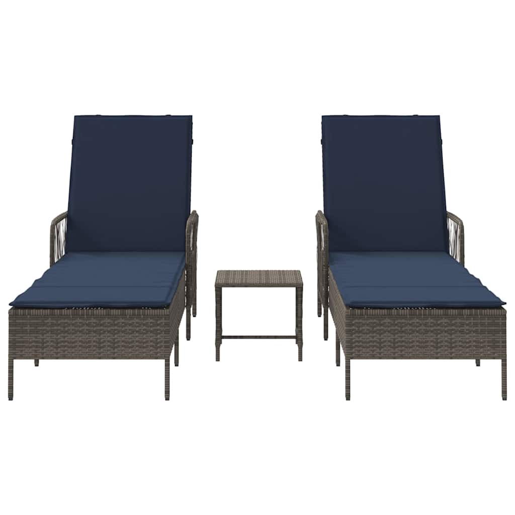 Sun lounger Reclining 2 pcs Grey 35 x 35 x 32cm Poly Rattan
