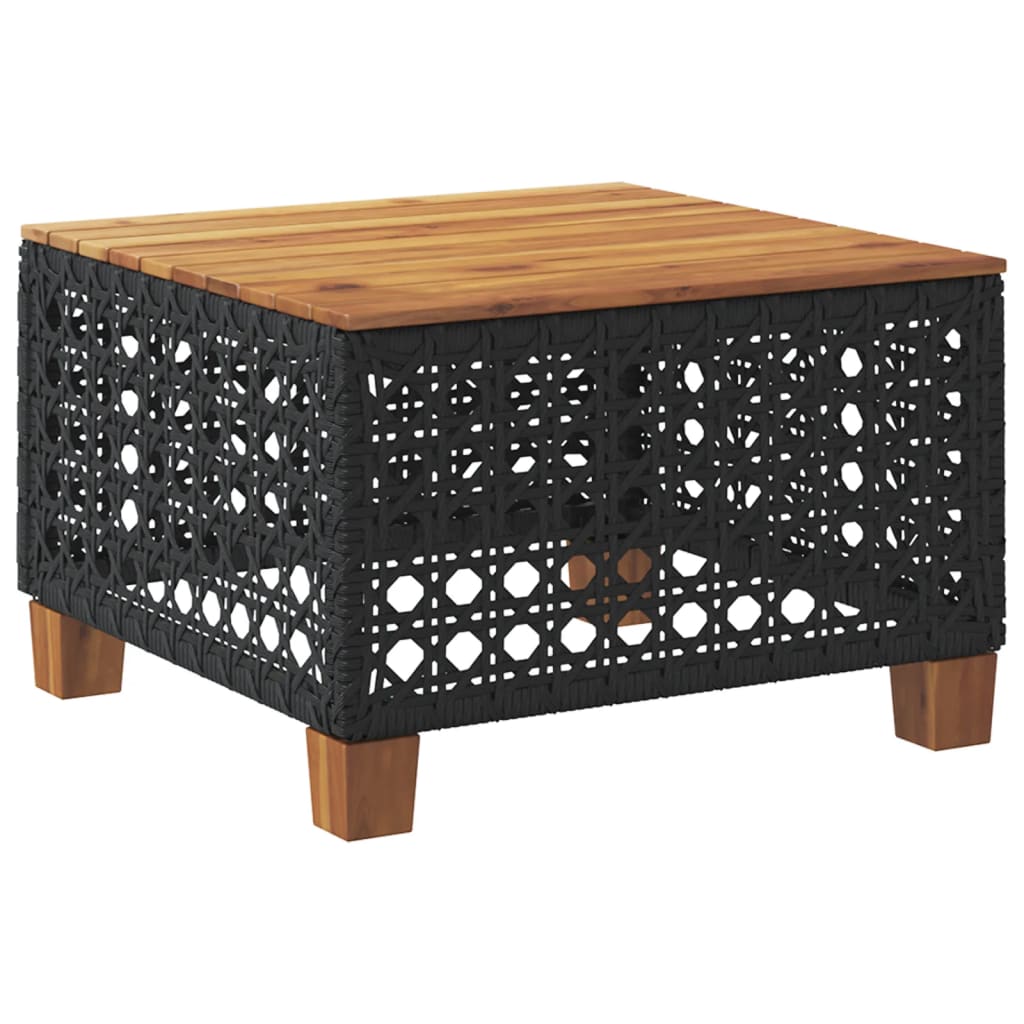 Garden Table Black 55x55x36 cm Poly Rattan Acacia Wood