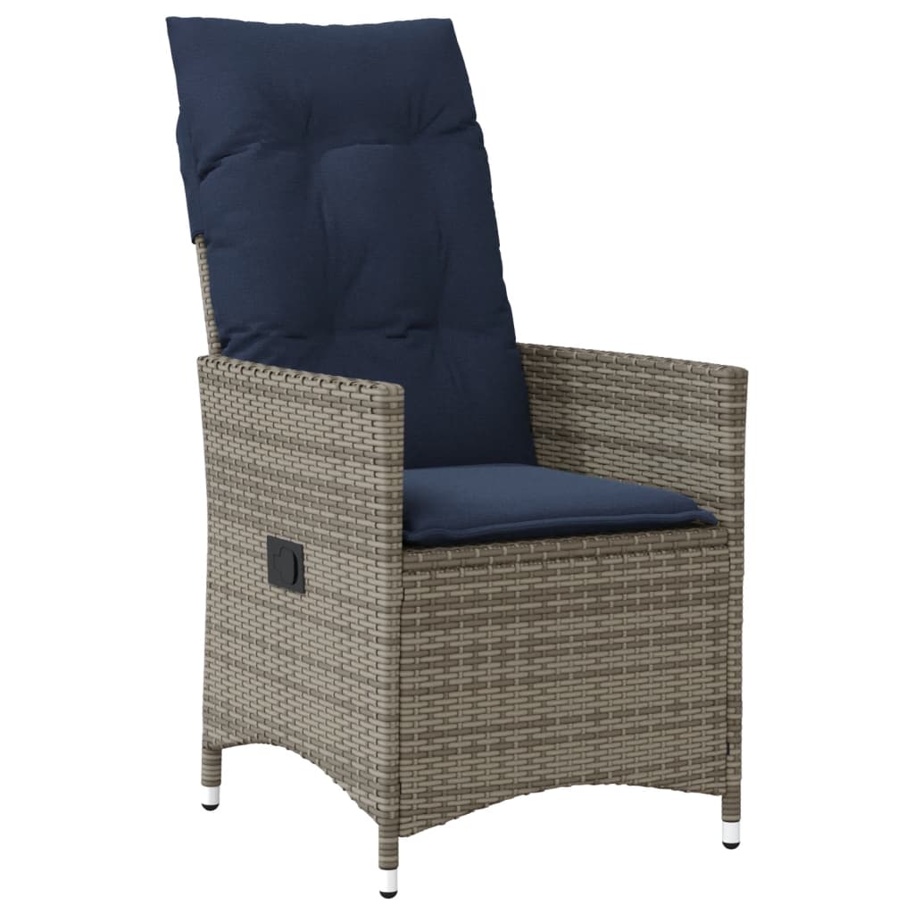 Reclining Garden Chair with Cushions Grey Poly Rattan