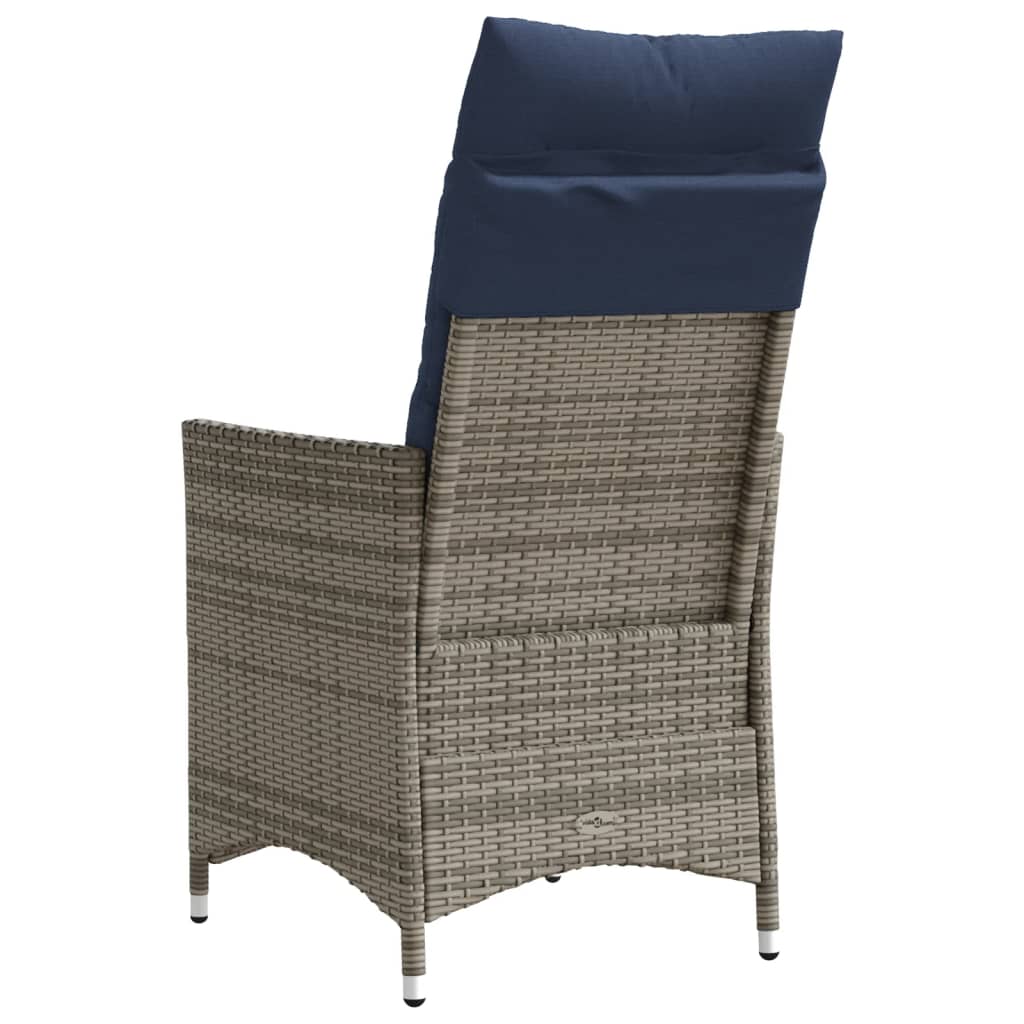 Reclining Garden Chair with Cushions Grey Poly Rattan