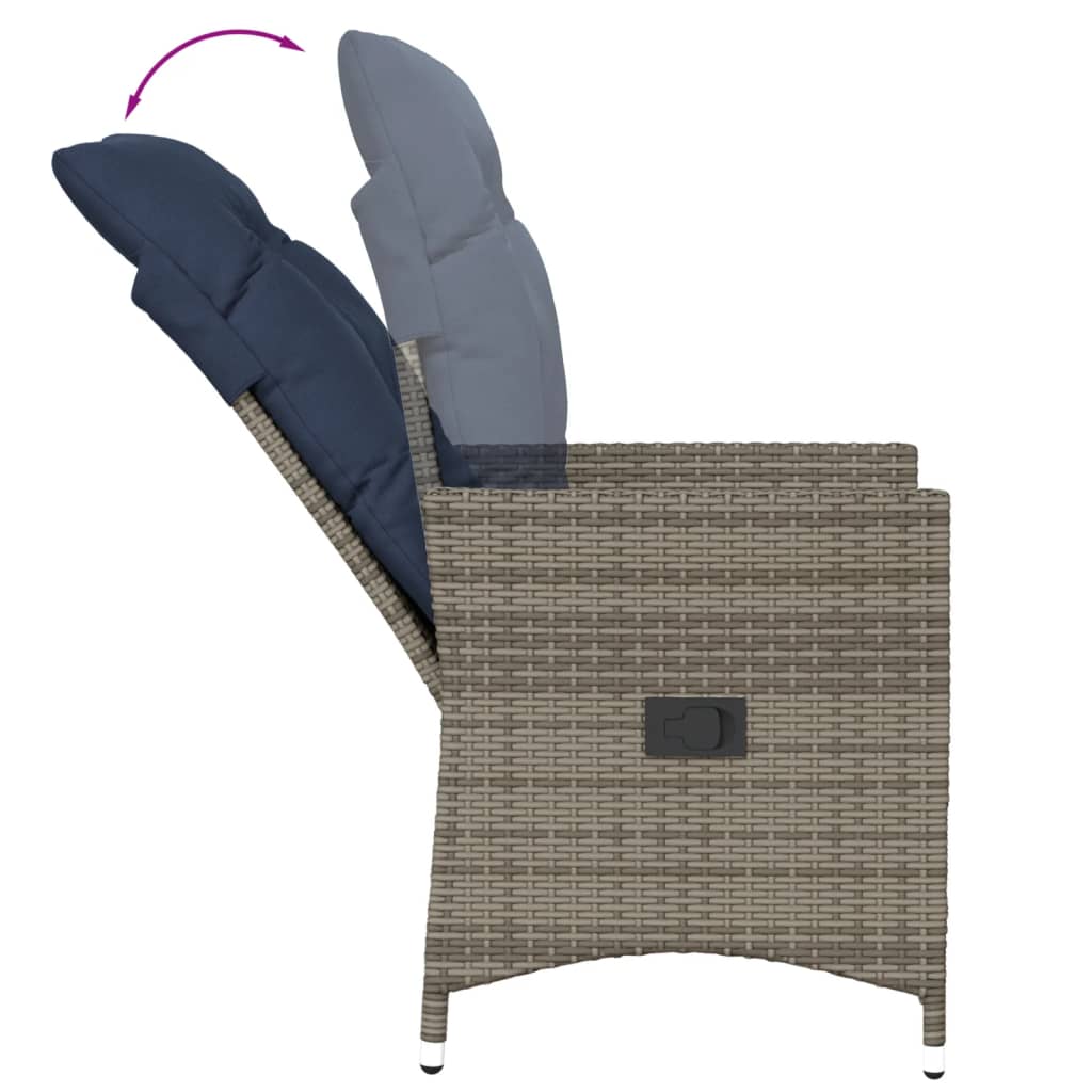 Reclining Garden Chair with Cushions Grey Poly Rattan