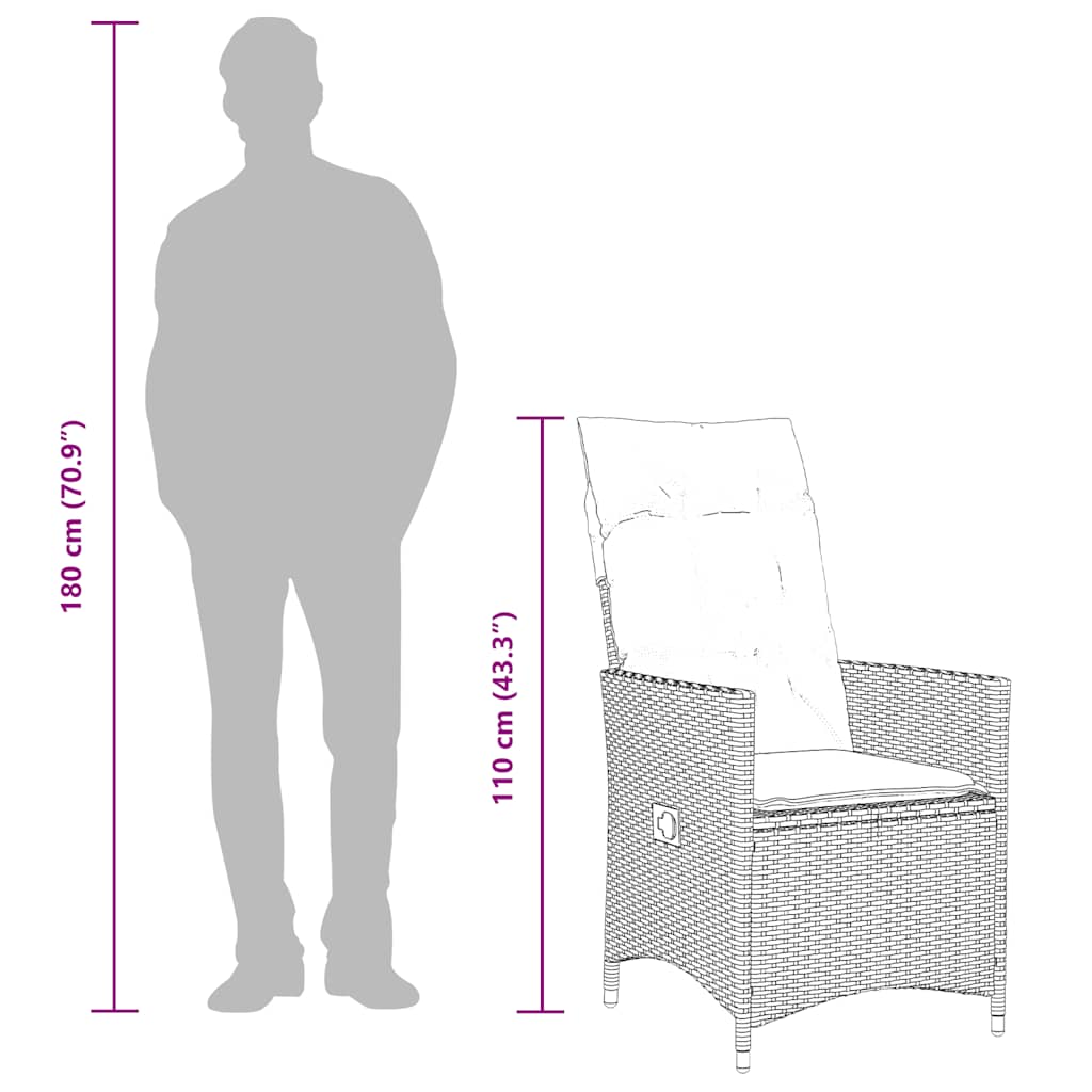 3 Piece Bistro Set with Cushions Grey Poly Rattan