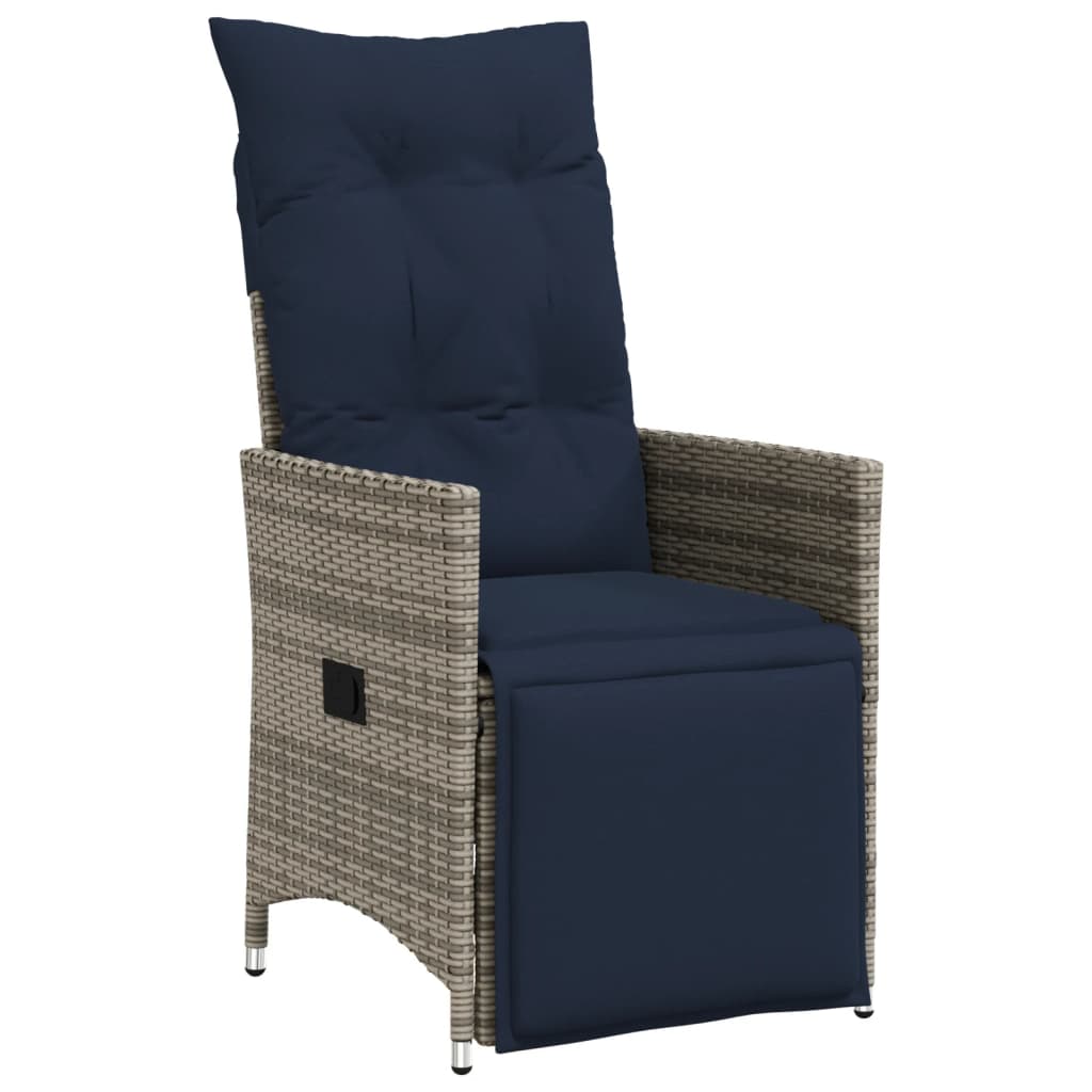 Reclining Garden Chair with Cushions Grey Poly Rattan