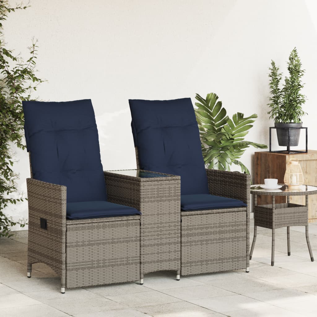 Reclining Garden Sofa 2-Seater with Table Grey Poly Rattan