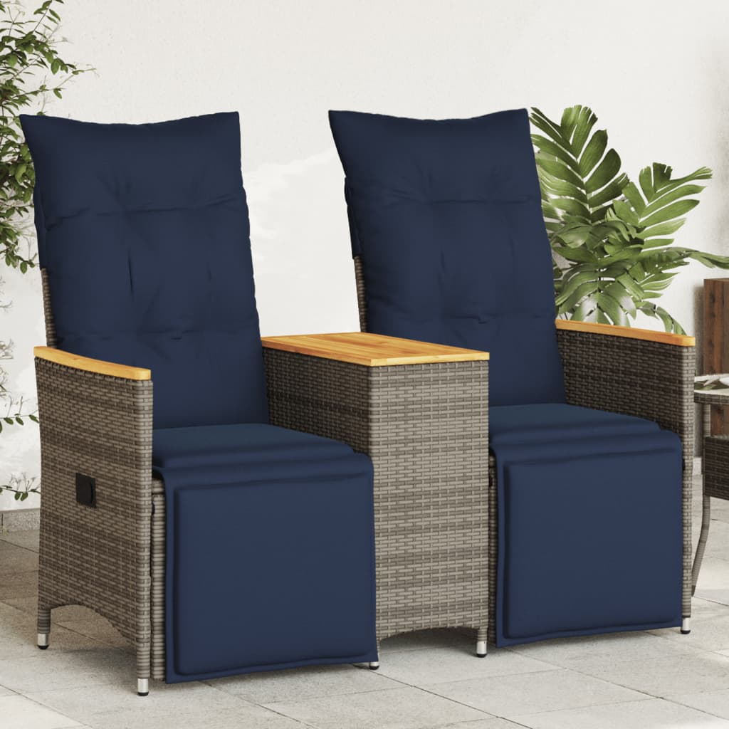 Reclining Garden Sofa 2-Seater with Table Grey Poly Rattan