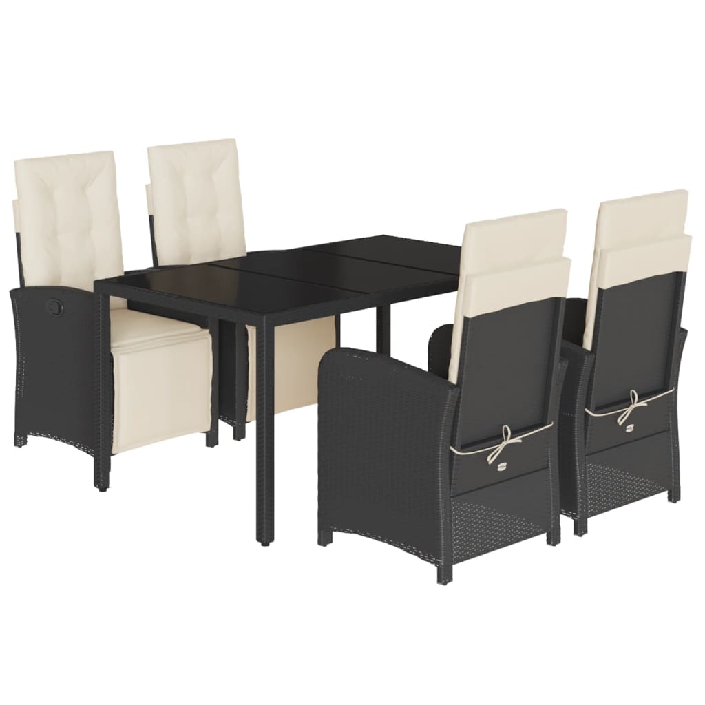 5 Piece Garden Dining Set with Cushions Black Poly Rattan