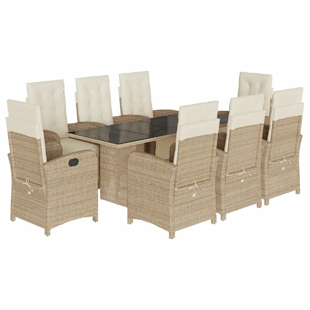 9 Piece Garden Dining Set with Cushions Beige Poly Rattan