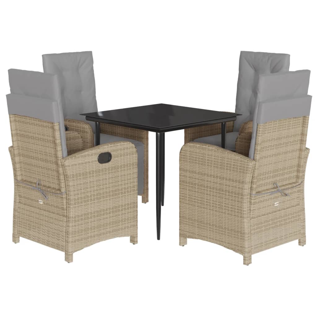 5 Piece Garden Dining Set with Cushions Beige Poly Rattan
