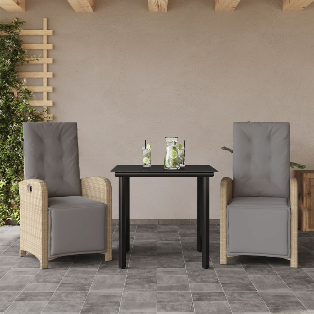 3 Piece Bistro Set with Cushions Beige Poly Rattan