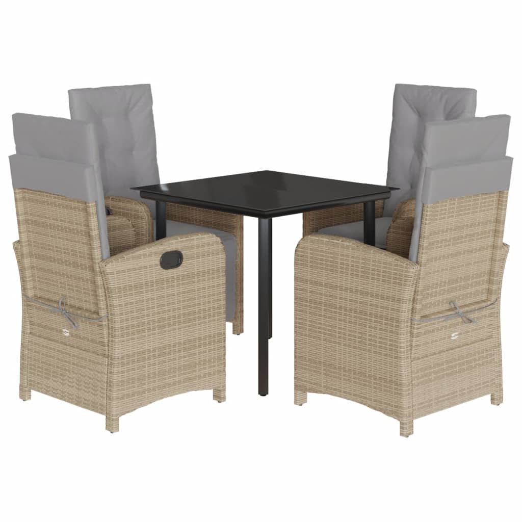 5 Piece Garden Dining Set with Cushions Beige Poly Rattan