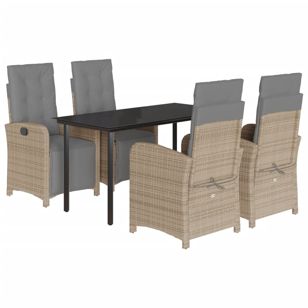 5 Piece Garden Dining Set with Cushions Beige Poly Rattan