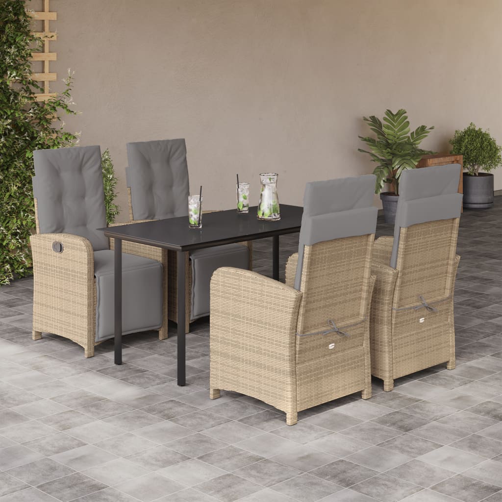 5 Piece Garden Dining Set with Cushions Beige Poly Rattan