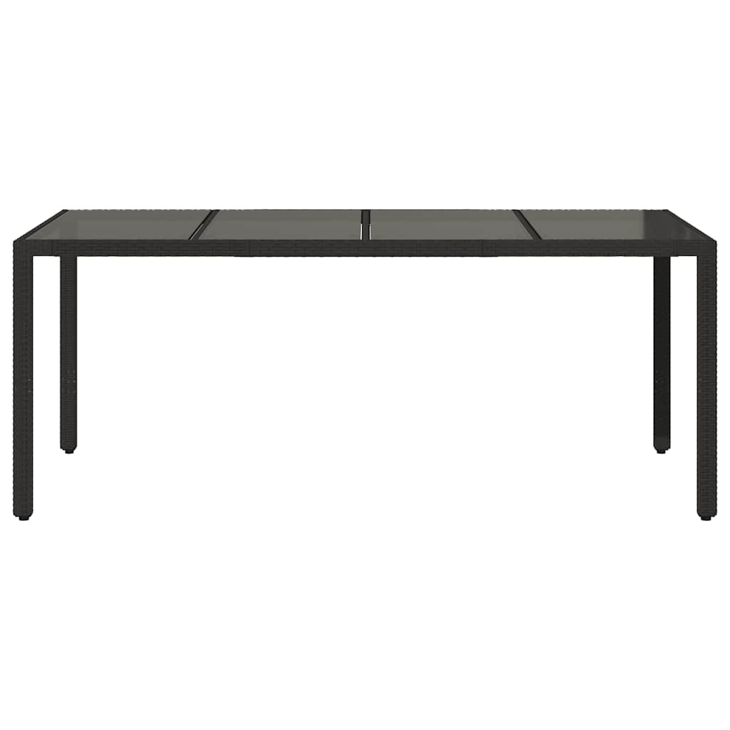 Garden Table with Glass Top Black 190x90x75 cm Poly Rattan