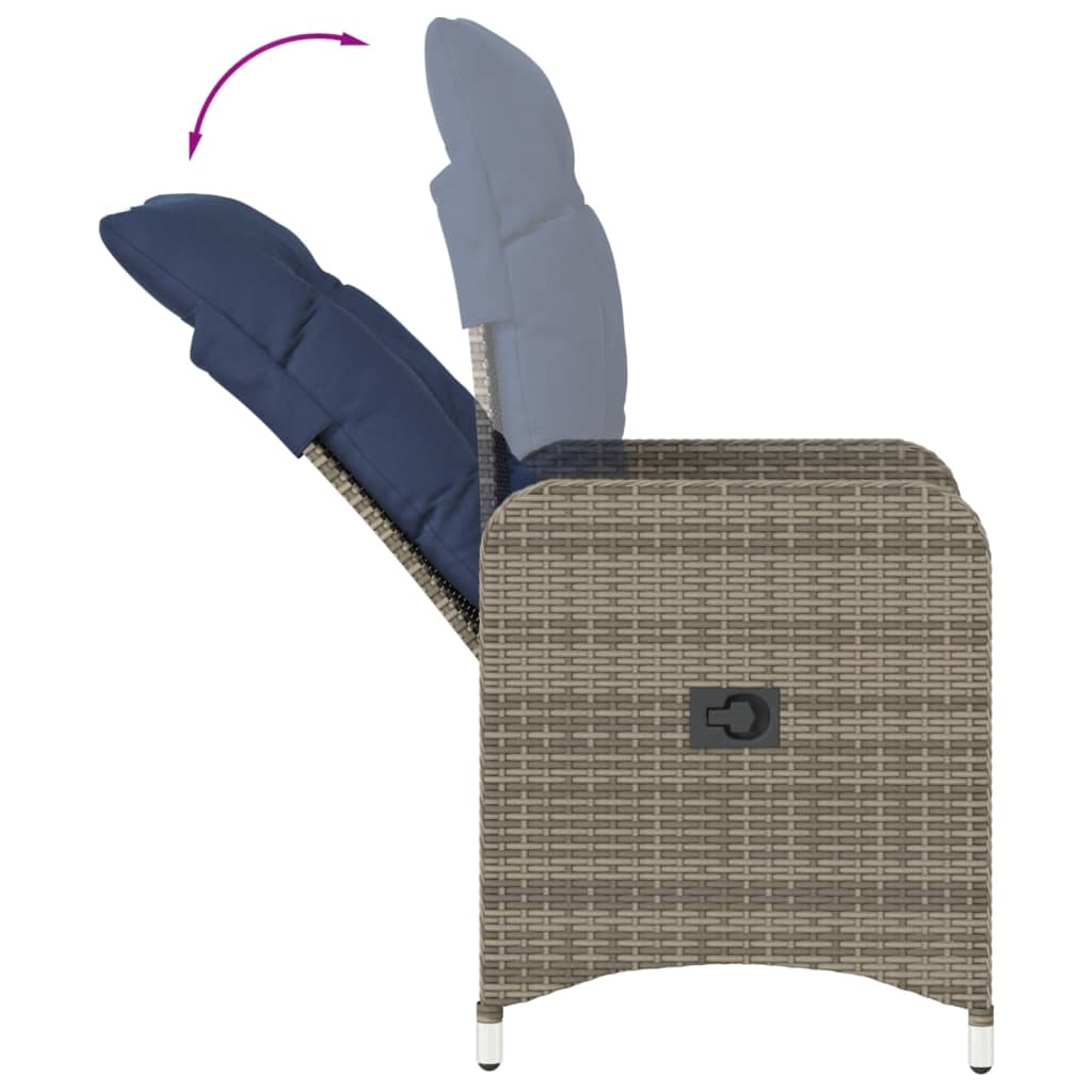 Reclining Garden Chair with Cushions Grey Poly Rattan