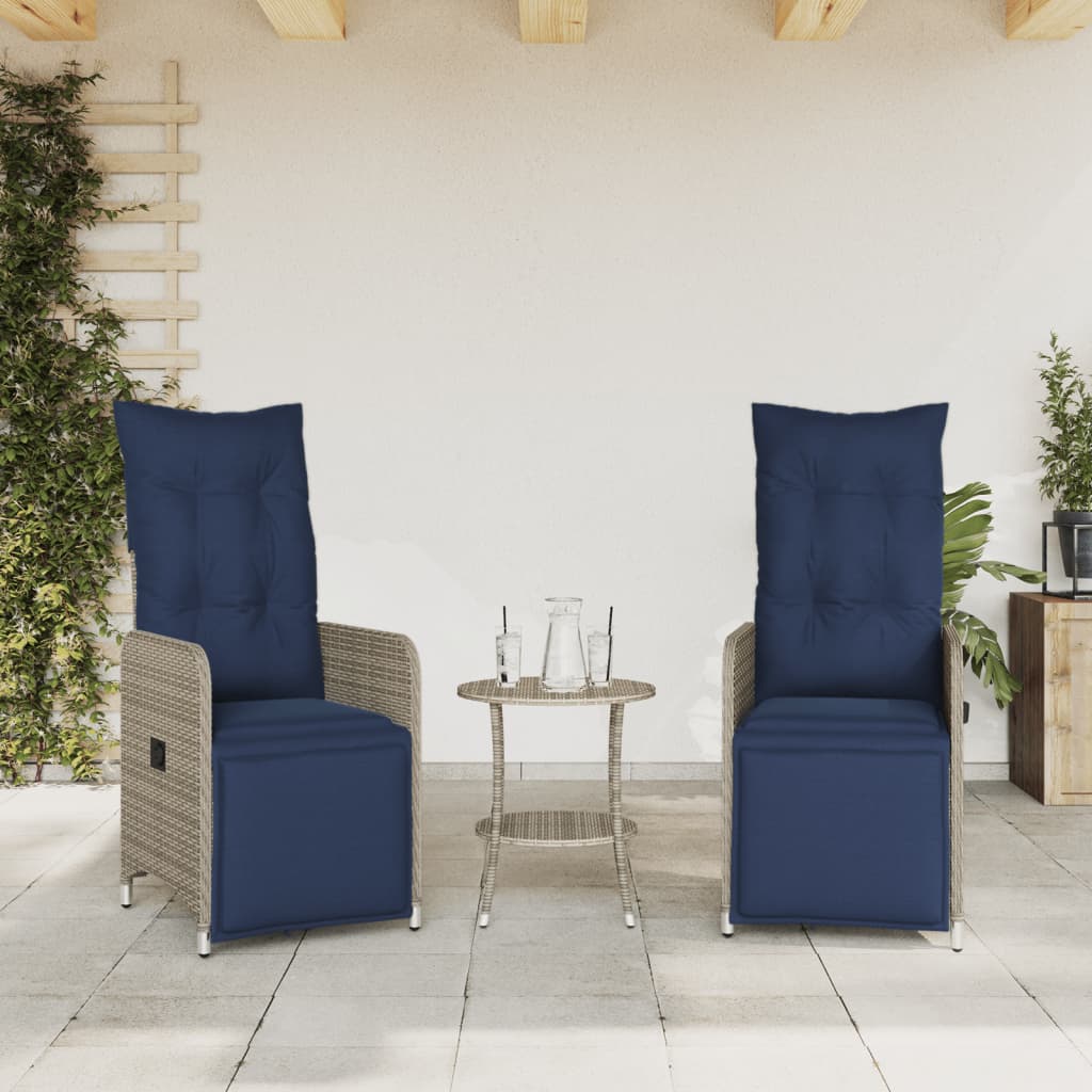 Reclining Garden Chairs 2 pcs with Cushions Grey Poly Rattan