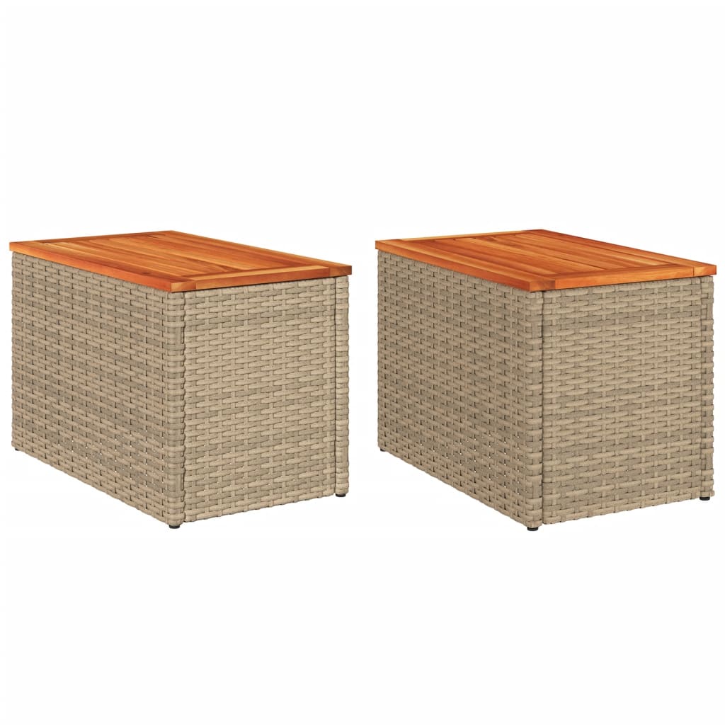 Garden Side Tables 2pcs Beige 55x34x37cm Poly Rattan Solid Wood