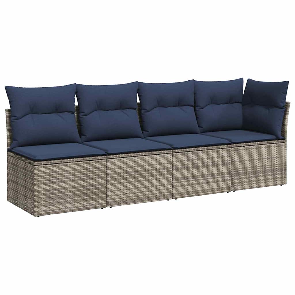 Garden Sofa with Cushion Grey 227 x 62 x 69cm Poly Rattan