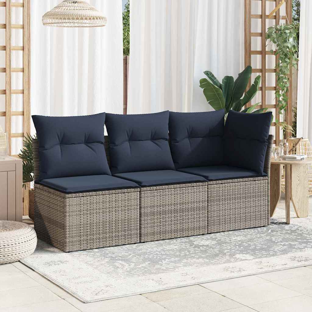 Garden Sofa with Cushion 3 pcs Grey Poly rattan
