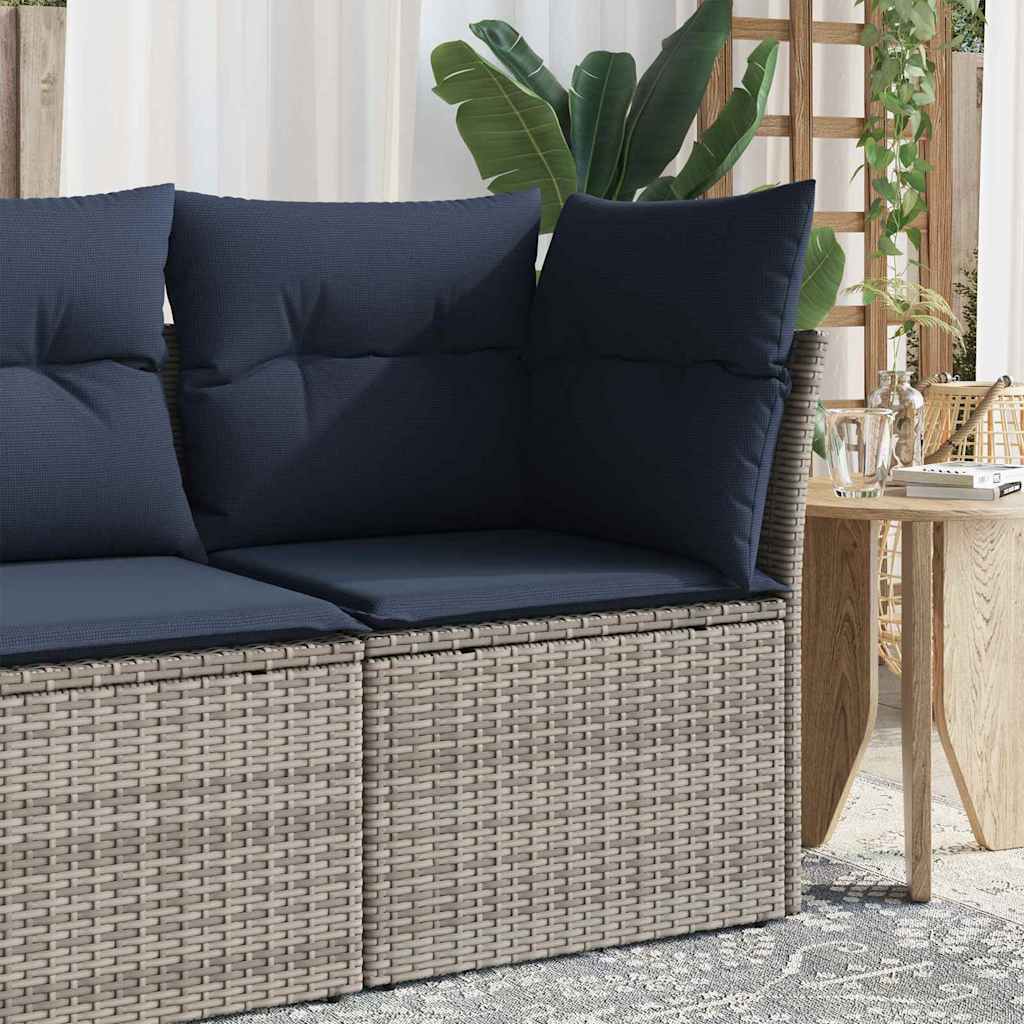 Garden Sofa with Cushion 4 pcs Grey and navy Poly rattan