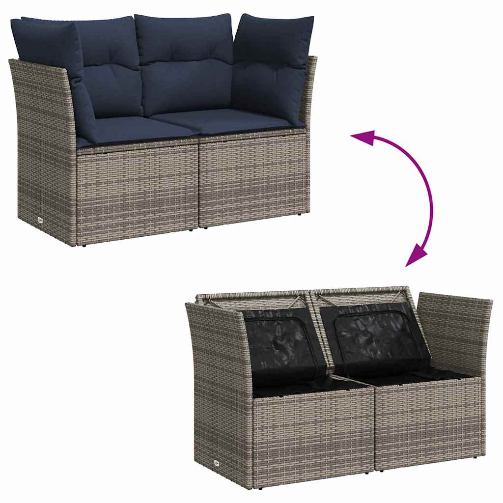 Garden Sofa with Cushion 8 pcs Grey and navy Poly rattan