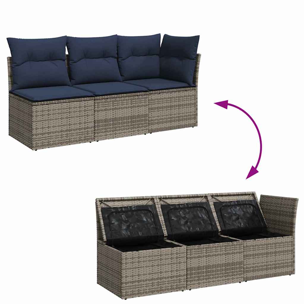 Garden Sofa with Cushion 8 pcs Grey and beige Poly rattan