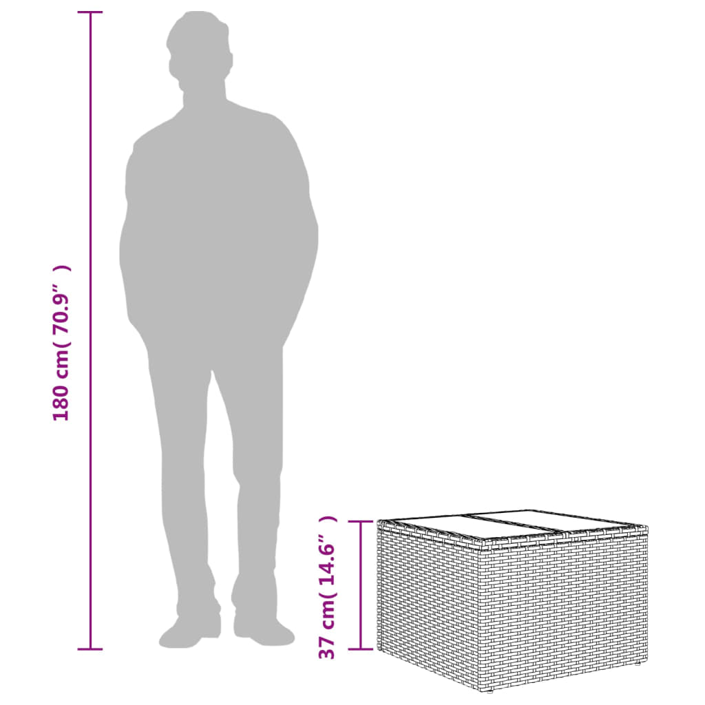 Garden Table with Glass Top Brown 55x55x37 cm Poly Rattan