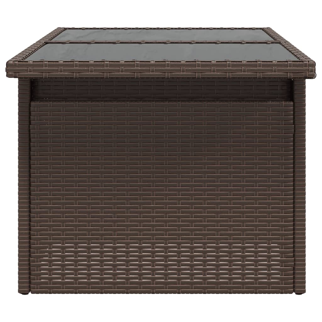 Garden Table with Glass Top Brown 100x55x73 cm Poly Rattan