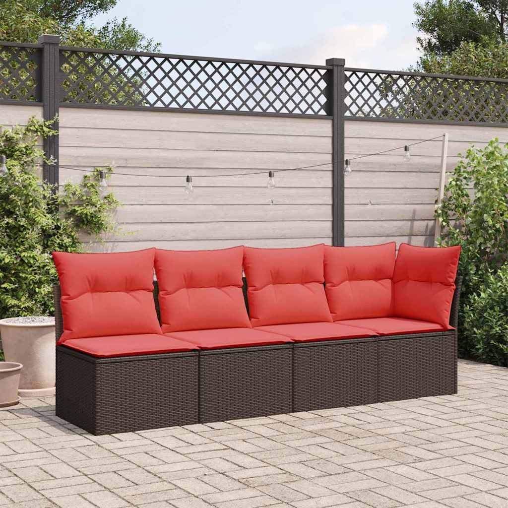 Garden Sofa with Cushion Brown 227 x 62 x 69cm Poly Rattan